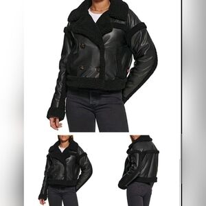 Levi's Women's Sherpa Lined Cropped Moto Jacket Size S Black color